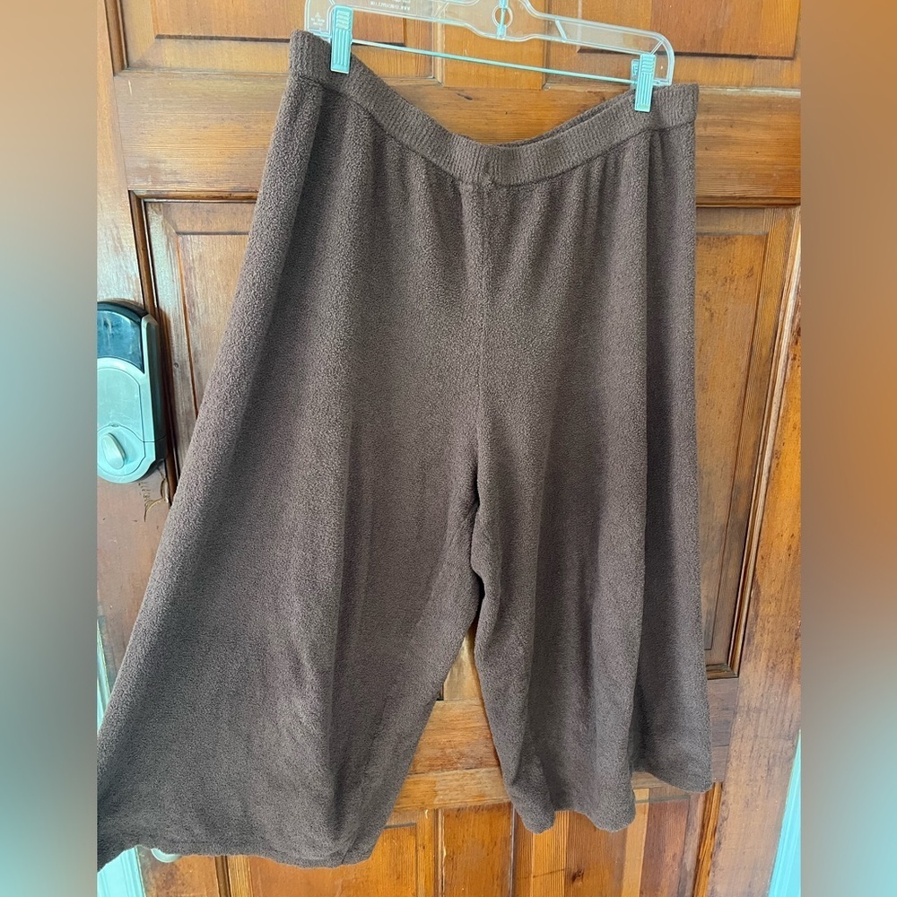 MONKI Brown Teddy Fleece Lounge Pants | Cozy Bouclé Wide Leg Pull-On XL